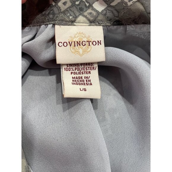 Covington Gray Patterned Ruffle Front Short Sleeved Blouse Sz L - Picture 4 of 7